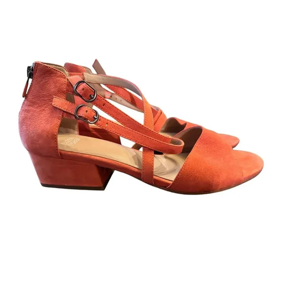 Eileen Fisher Orange Suede Strappy Block Heel Sandals Zip Back Women Size 10 - Picture 2 of 7